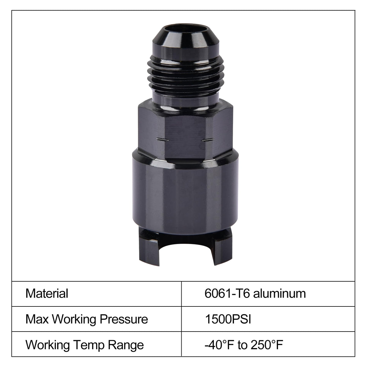 EVIL ENERGY adapter installed on a fuel rail, reliable high-pressure connection