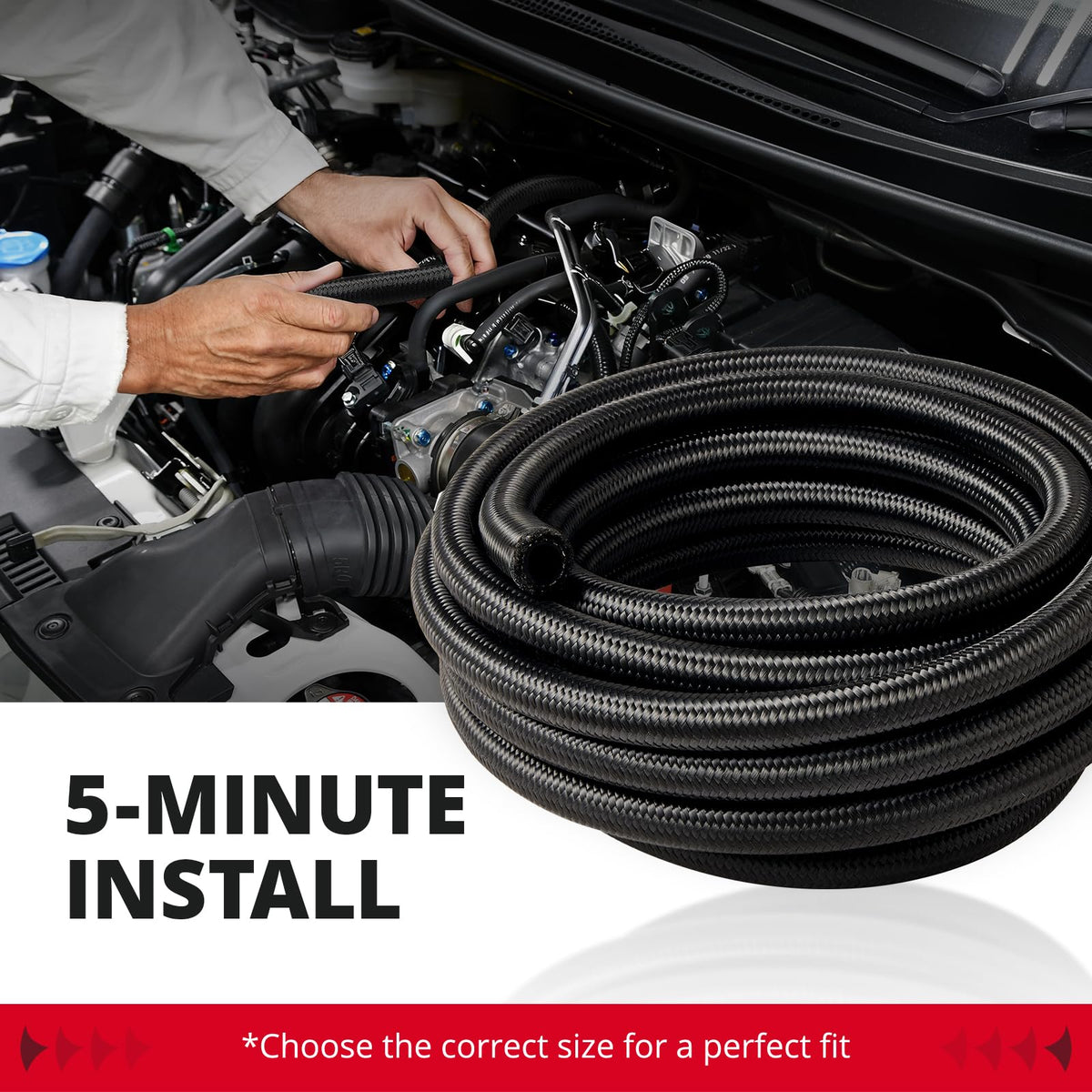 EVIL ENERGY hose installed in engine bay showing neat routing and reliable cooler connection