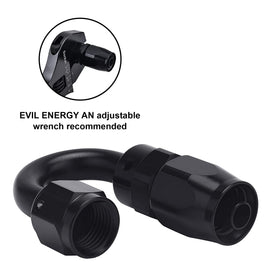 EVIL ENERGY fitting attached to braided hose demonstrating compatibility and neat routing