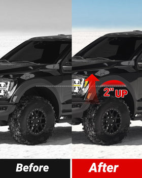 EVIL ENERGY spacer installed on truck strut showing two-inch lift benefit