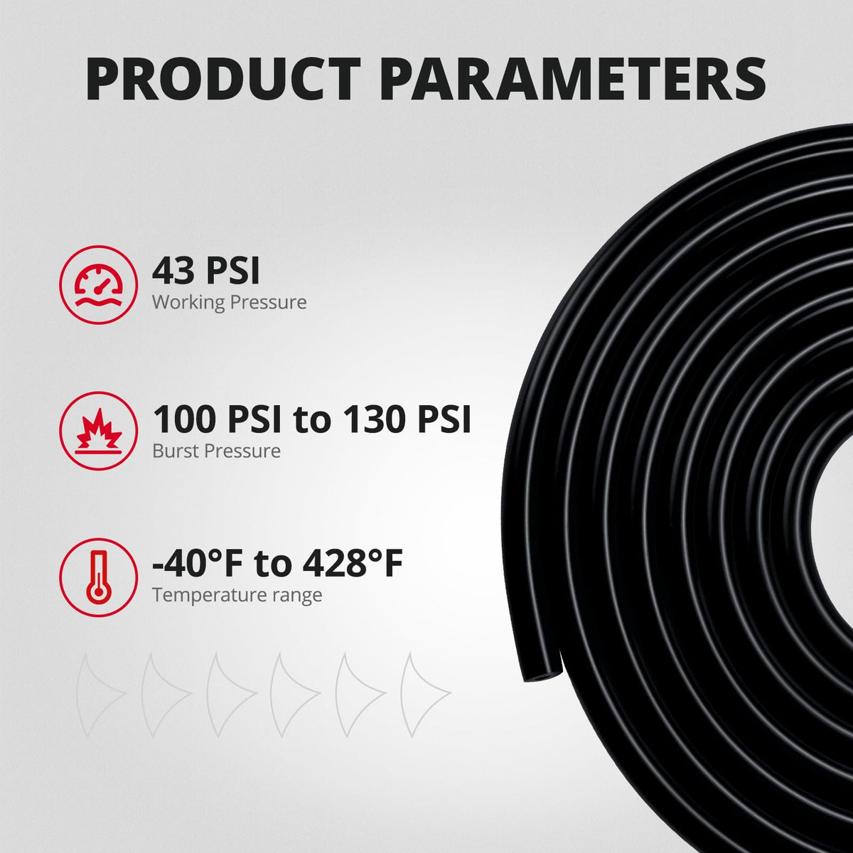 EVIL ENERGY hoses laid out to compare diameters demonstrating quick selection benefit