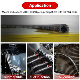 EVIL ENERGY hose alongside a tape measure showing the 1 ft length and 14 mm OD for installation planning