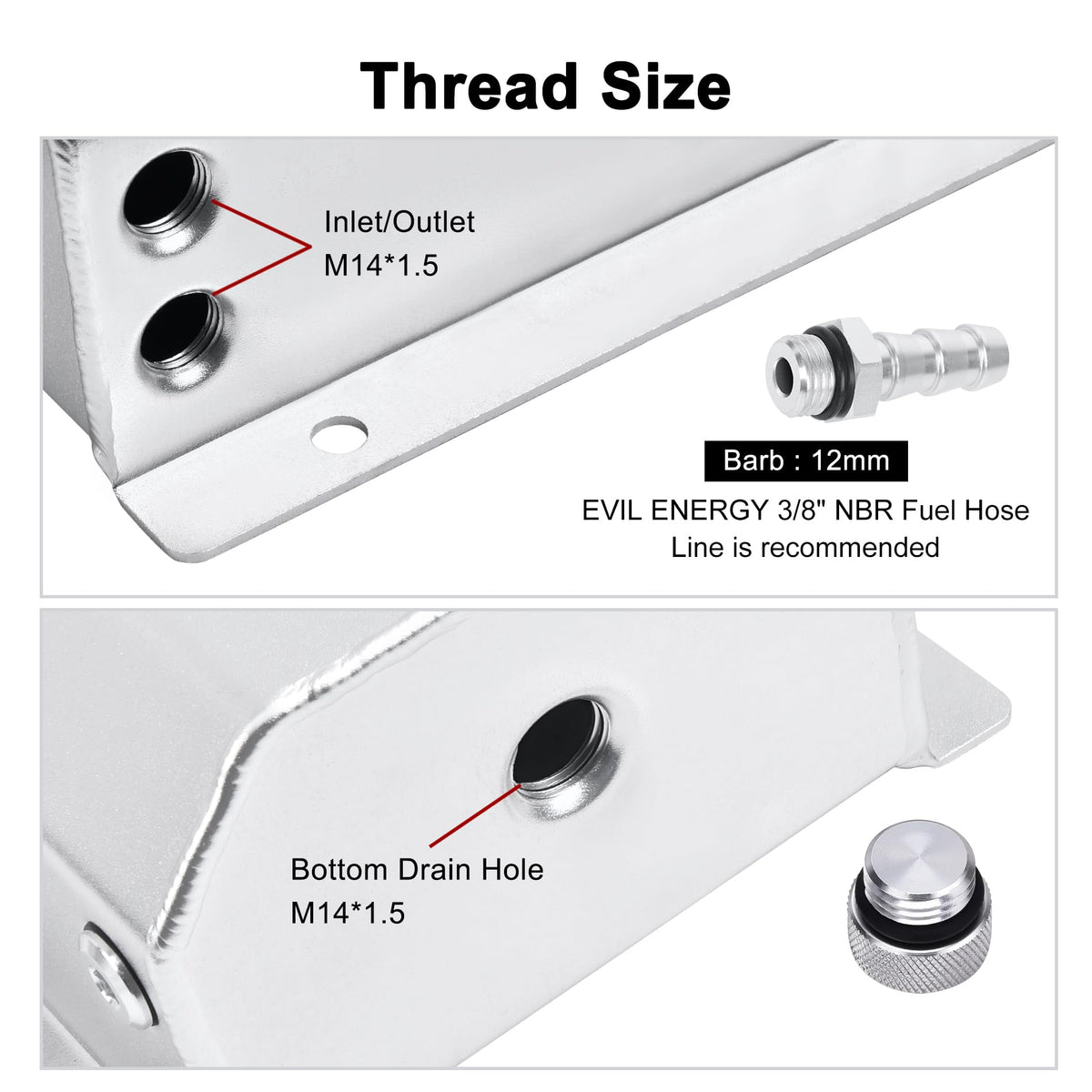 EVIL ENERGY clear level hose close-up to quickly check coolant levels
