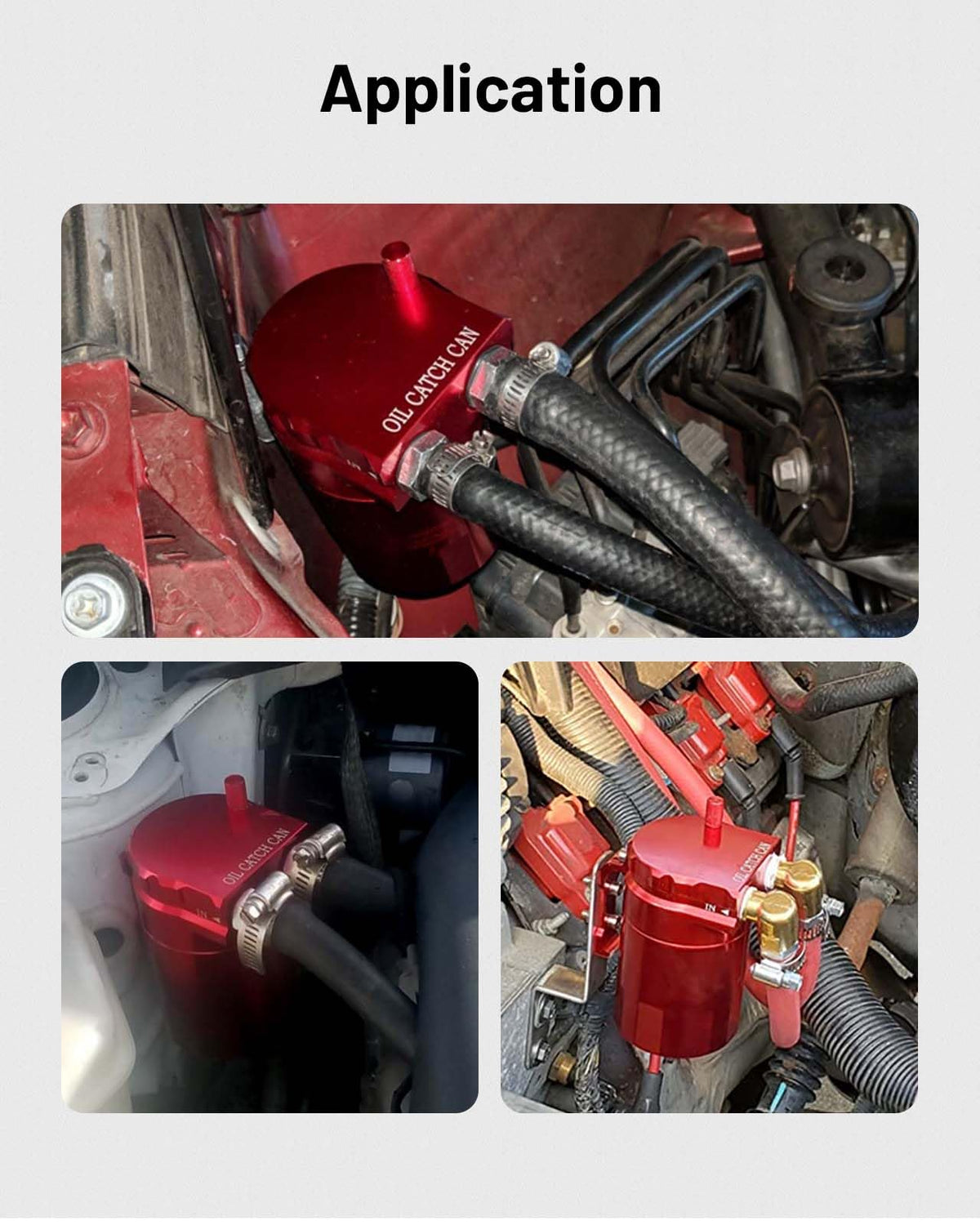 EVIL ENERGY under-hood detail with catch can in a vehicle showing practical maintenance access