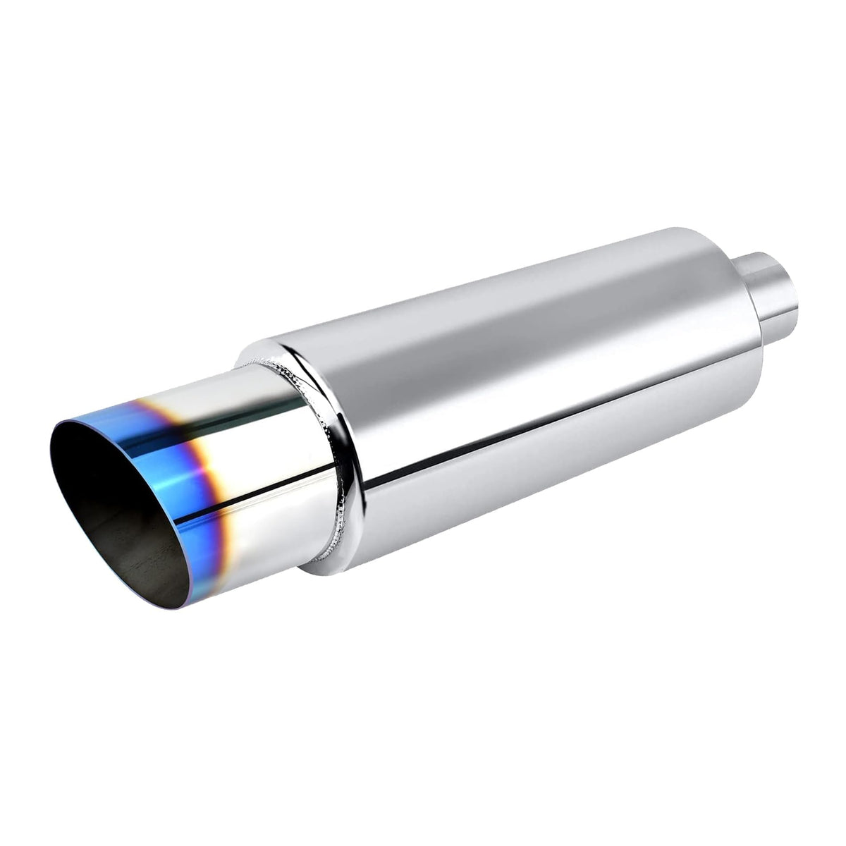 EVIL ENERGY muffler front view showing polished body and fitment benefit