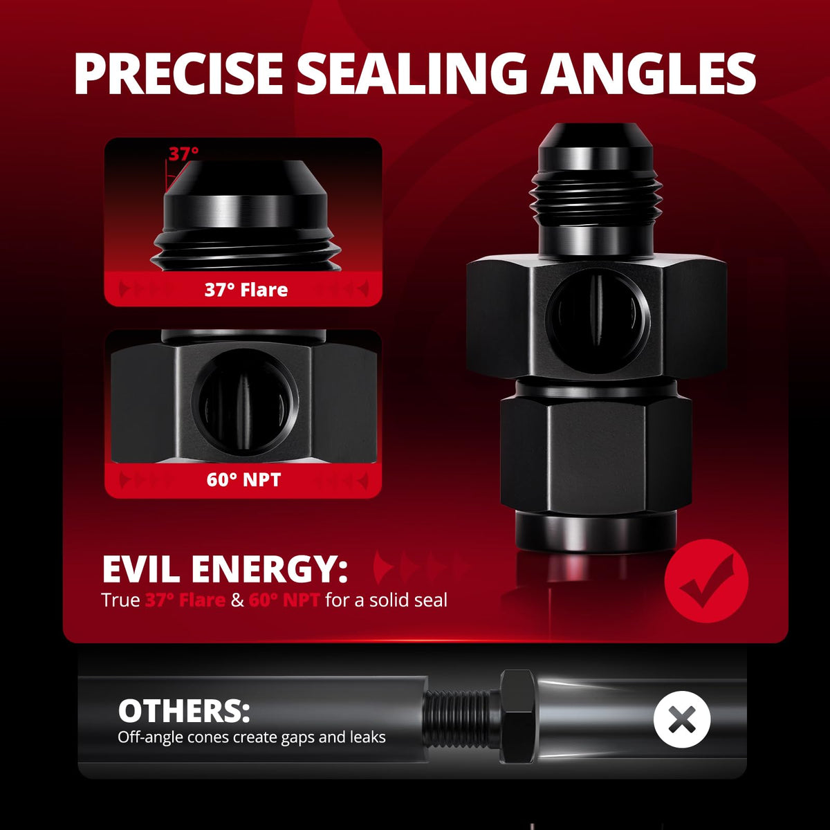 EVIL ENERGY detail of 1/8" NPT port ready for gauge with recommended sealing