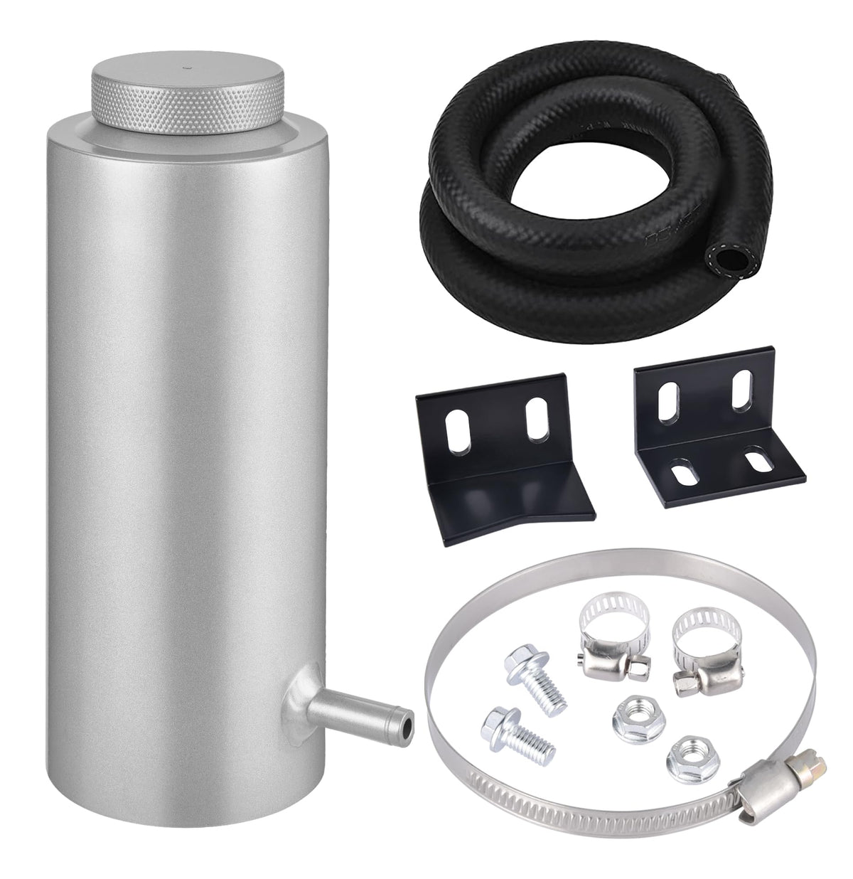 EVIL ENERGY front view of aluminum overflow tank showing compact design and durability