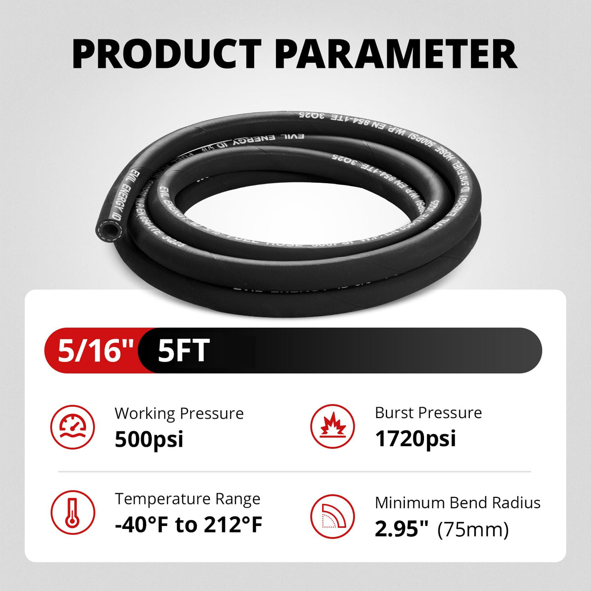 EVIL ENERGY visible polyester braid reinforcement for improved burst strength