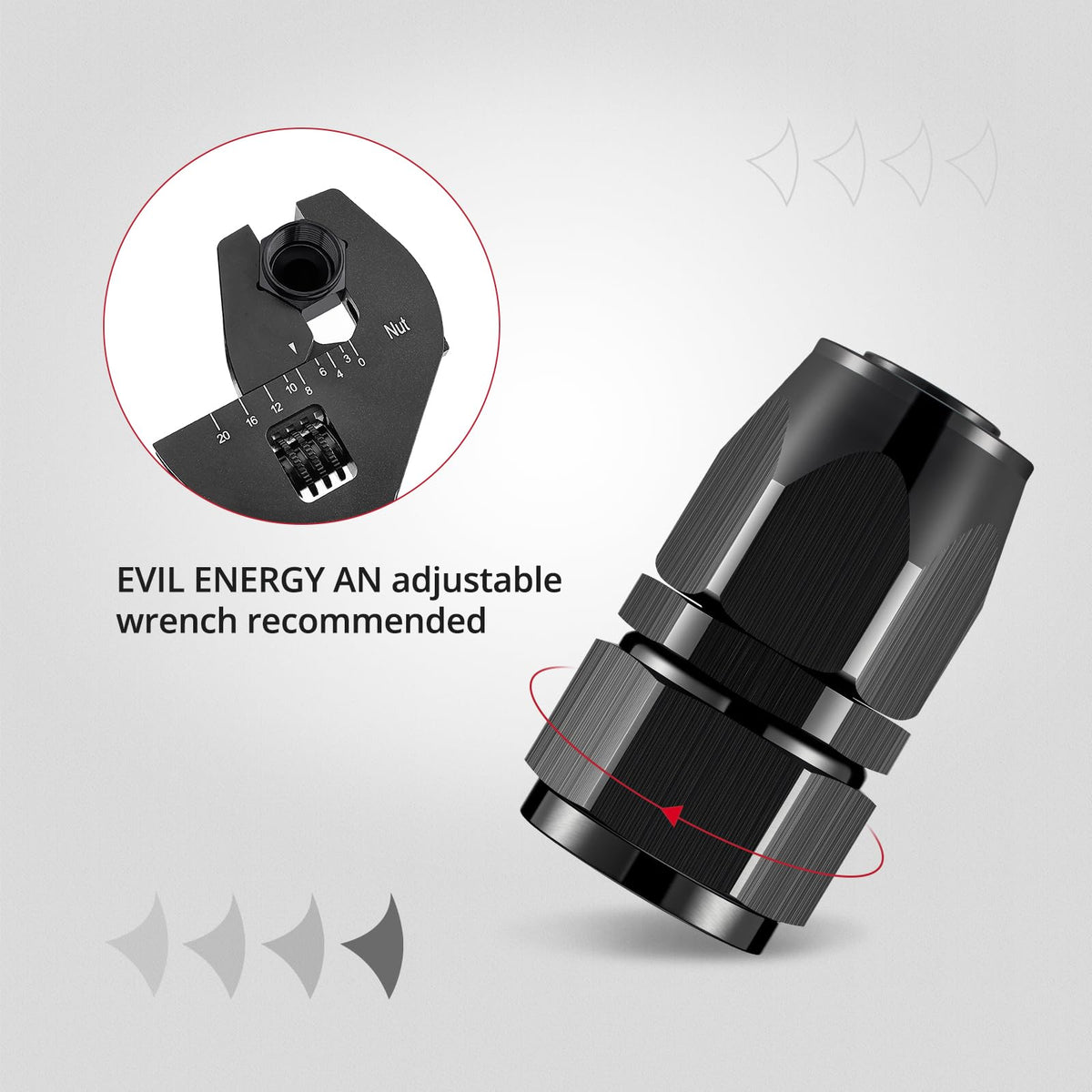 EVIL ENERGY fittings next to ruler showing size and scale for fit decisions