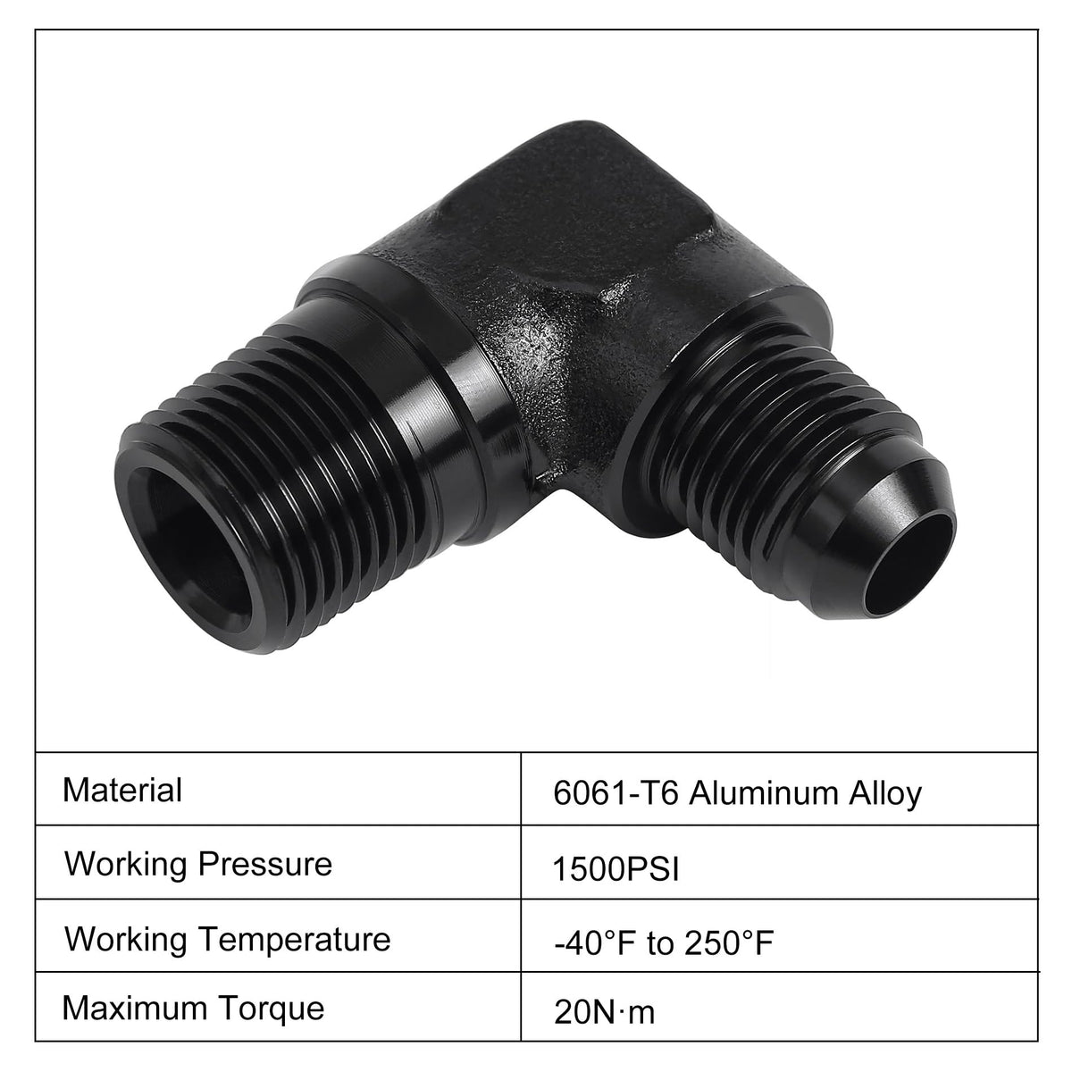 EVIL ENERGY side profile installed on AN hose demonstrating compact right-angle routing