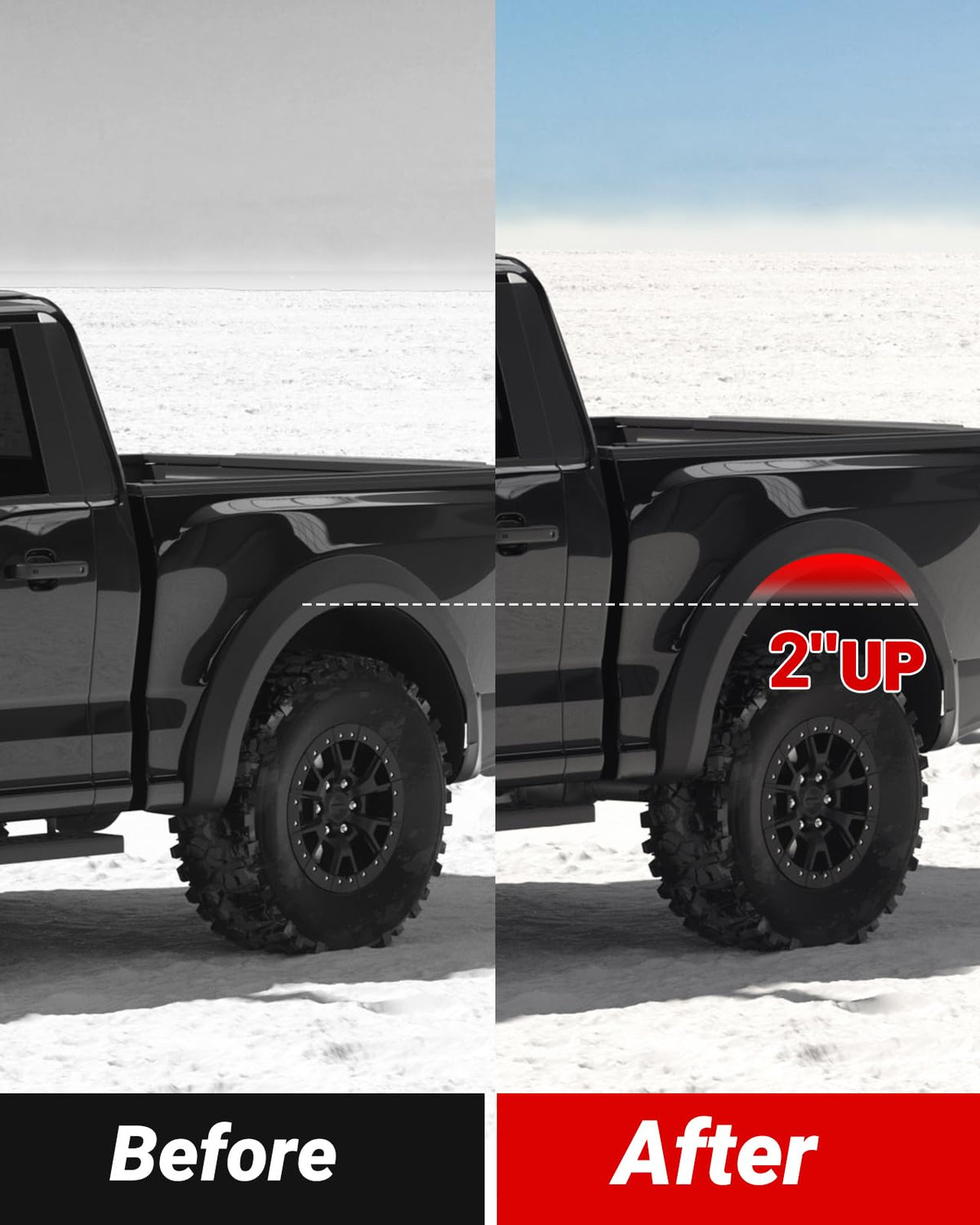 EVIL ENERGY side profile of truck illustrating the two-inch rear lift benefit