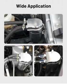 EVIL ENERGY catch can next to a hand showing 300ml capacity and compact space-saving benefit