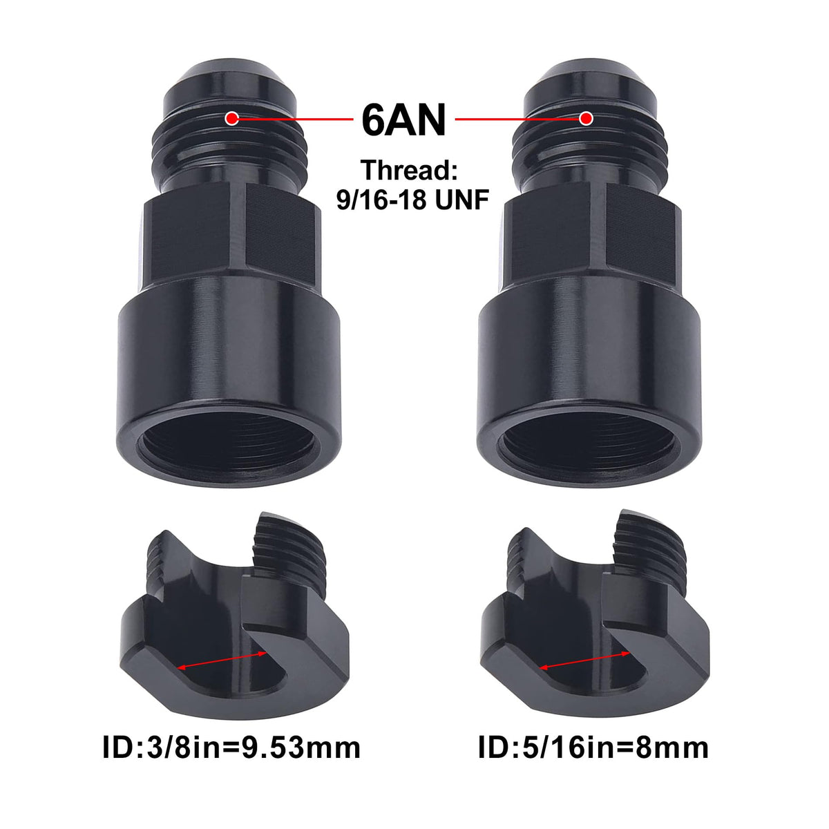 EVIL ENERGY close-up of 6AN thread and 37° flare sealing surface for leak resistance