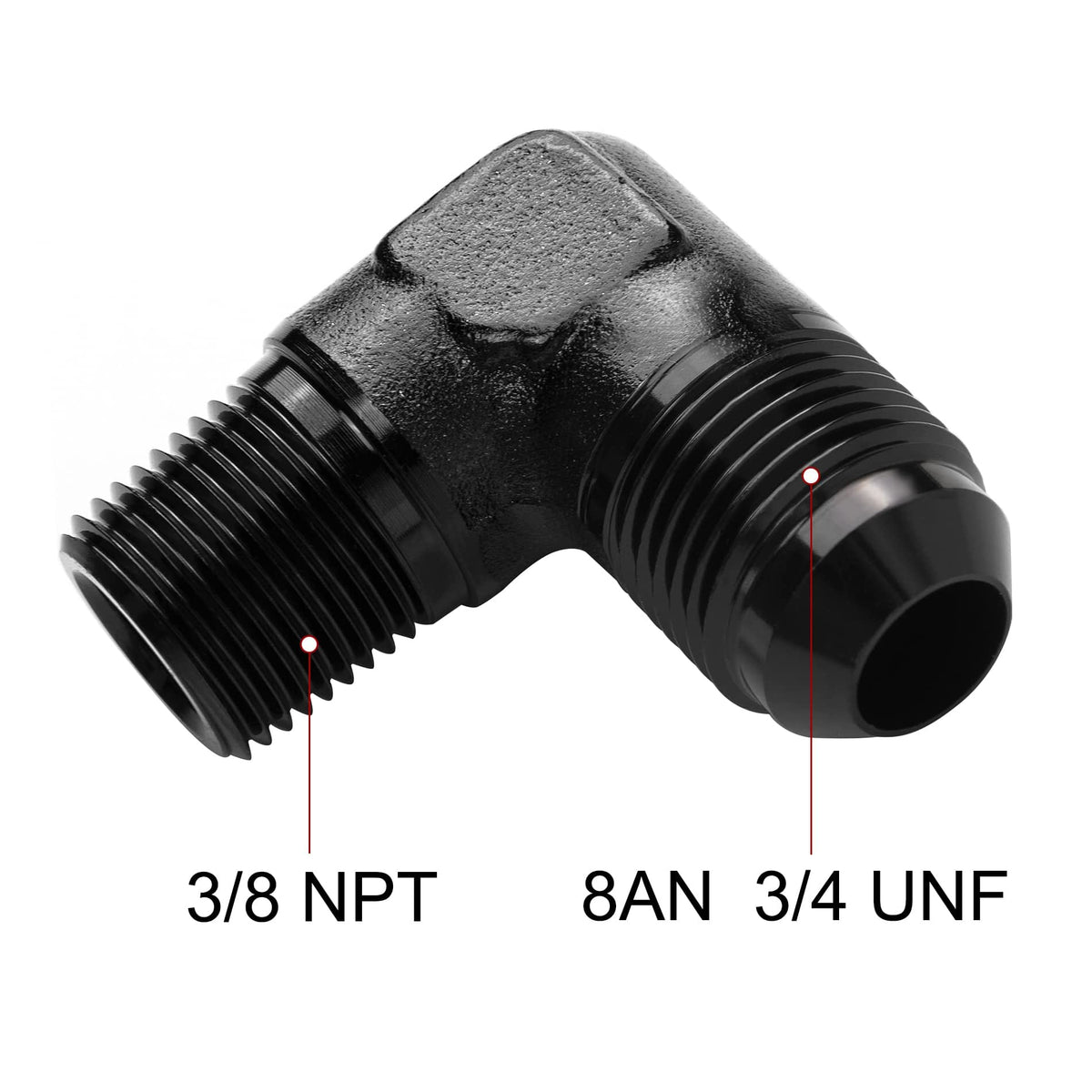 EVIL ENERGY close-up of 37° flare and 3/8" NPT thread detail for precise sealing and durability