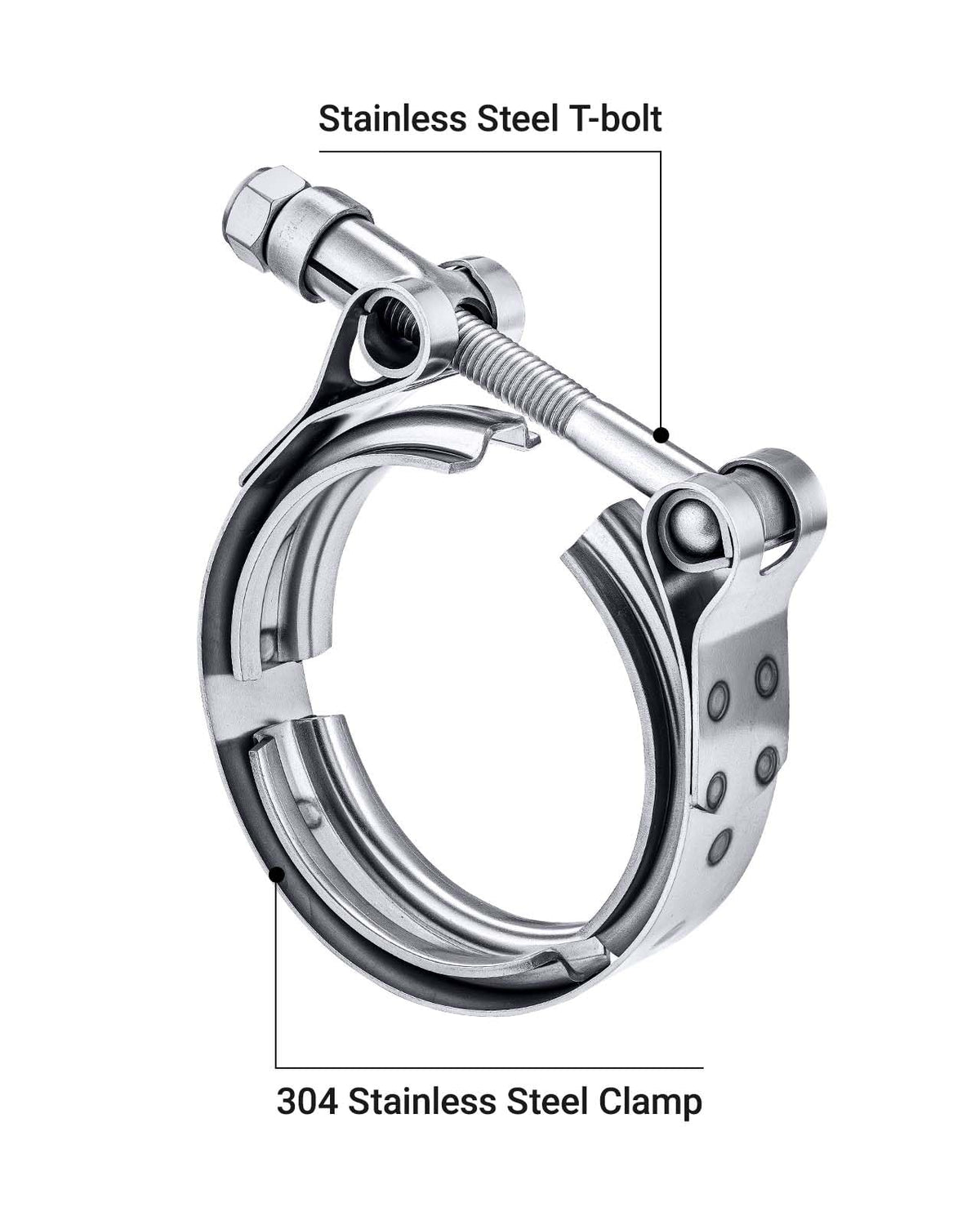 EVIL ENERGY side profile of stainless steel clamp demonstrating corrosion resistance