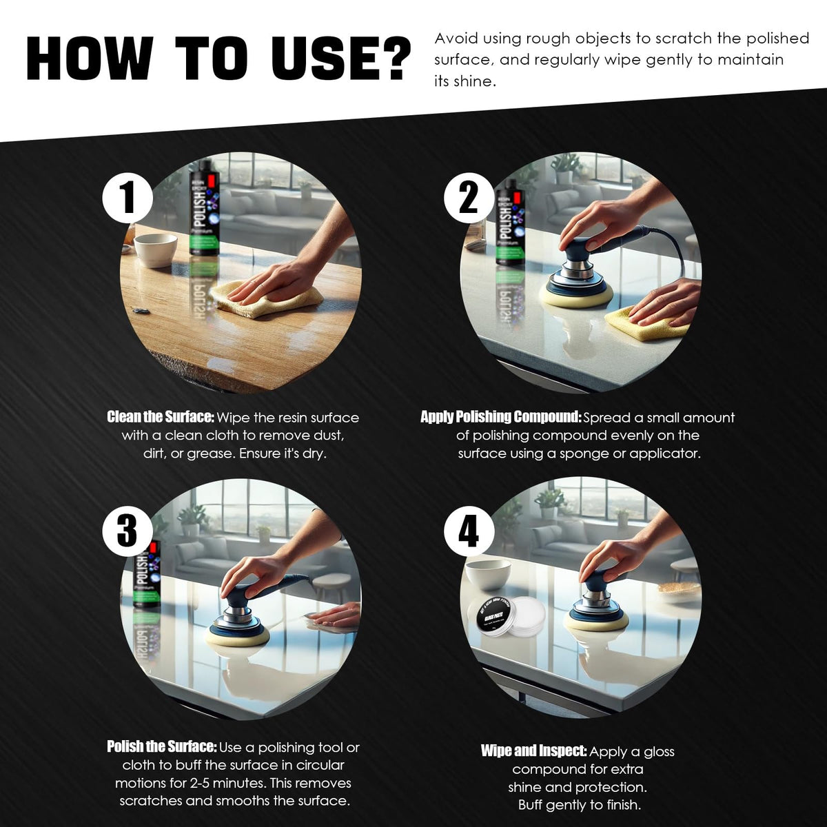 Evlisrtpk tools and accessories layout for controlled sanding and buffing