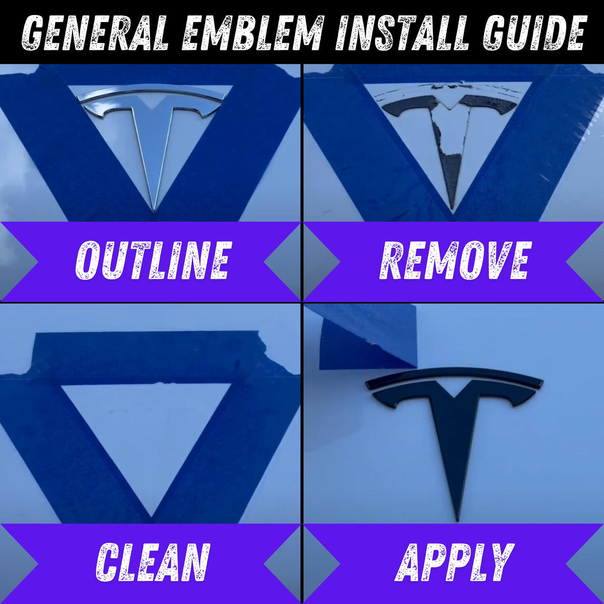 EVMIZE T logo installed on Tesla hood showing OEM-fit and sleek appearance