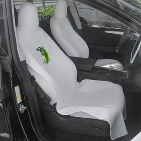 EVMODS front seat packaging showing compact single-piece protector and accessories benefit protection