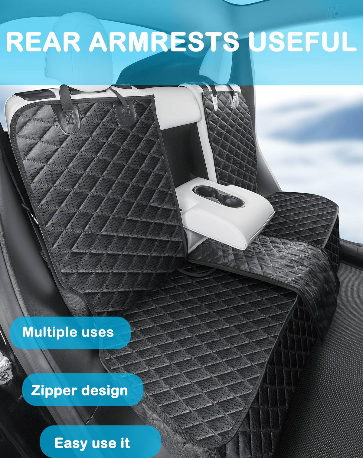 EVMODS full backseat cover laid flat protecting Tesla seats from dirt