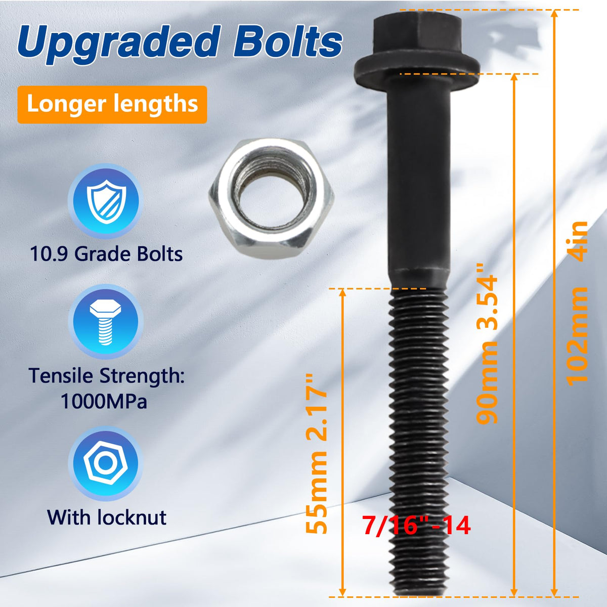 EVRBUL grade 10.9 bolts and locking nuts detail illustrating strength