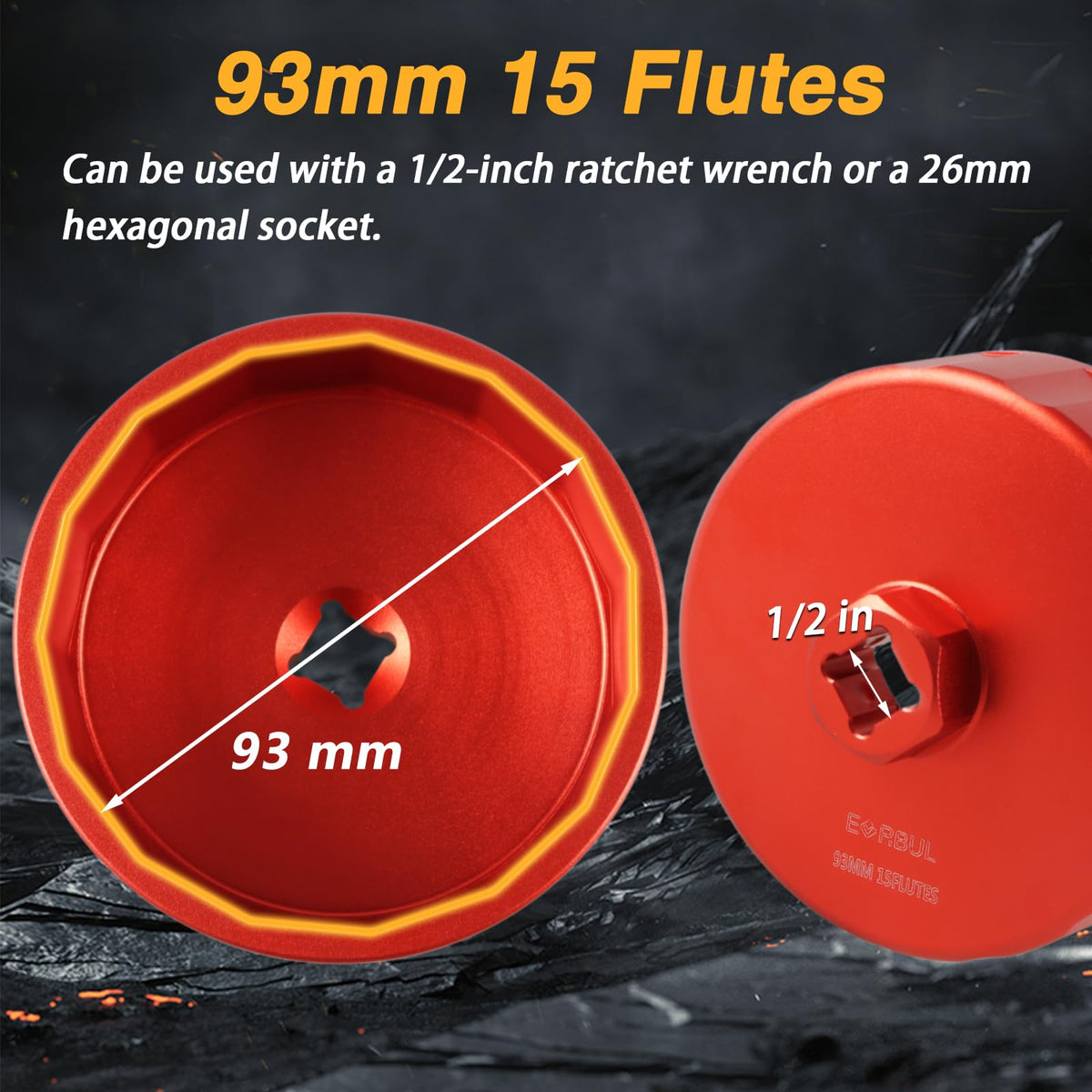 EVRBUL showing 26mm hex socket compatibility for ease
