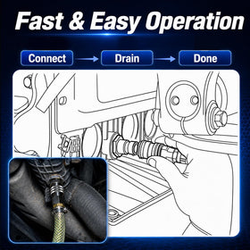 EVRBUL tool attached to radiator drain showing clean coolant removal