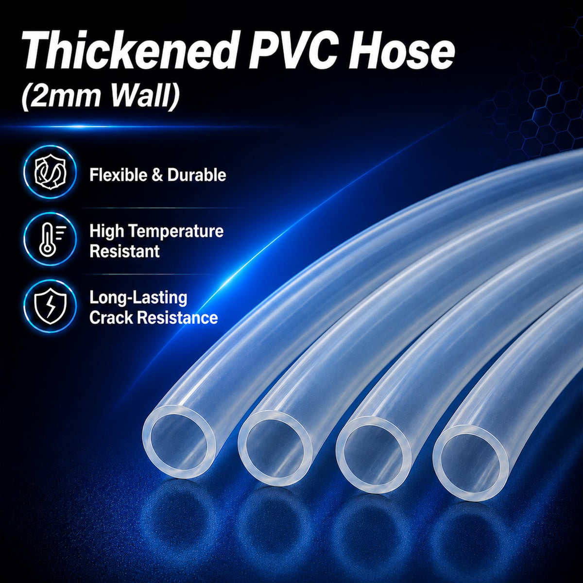 EVRBUL transparent PVC hose detail showing fluid visibility and durability