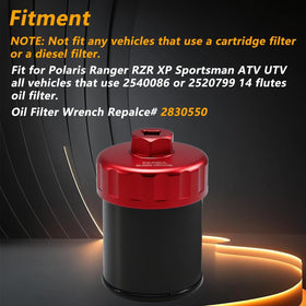 EVRBUL wrench installed on Polaris oil filter during maintenance for faster removal