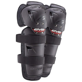 EVS Option knee guard front view showing full knee to shin coverage and secure fit