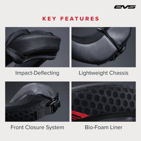EVS R2 side profile under helmet showing low-profile fit and mobility benefit