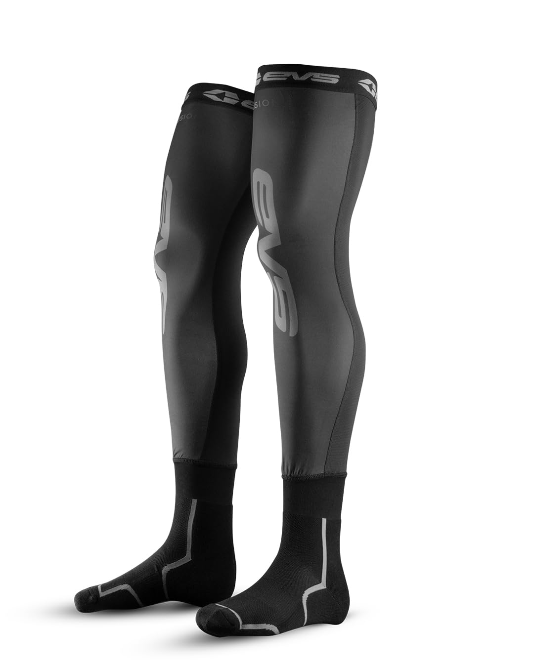 EVS TUG Fusion sock front view showing compression fit and durable finish benefits