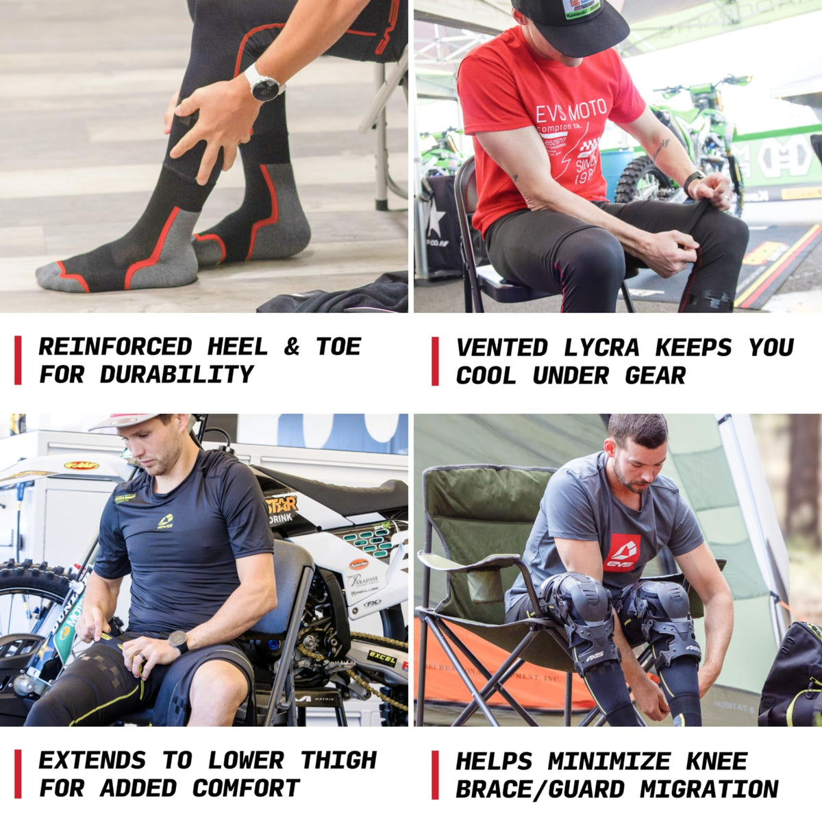 EVS TUG Fusion sock inside motocross boot demonstrating secure fit and comfort
