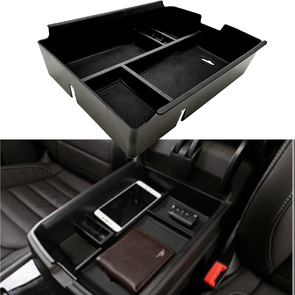 EVTIME front view of center console organizer showing clean storage