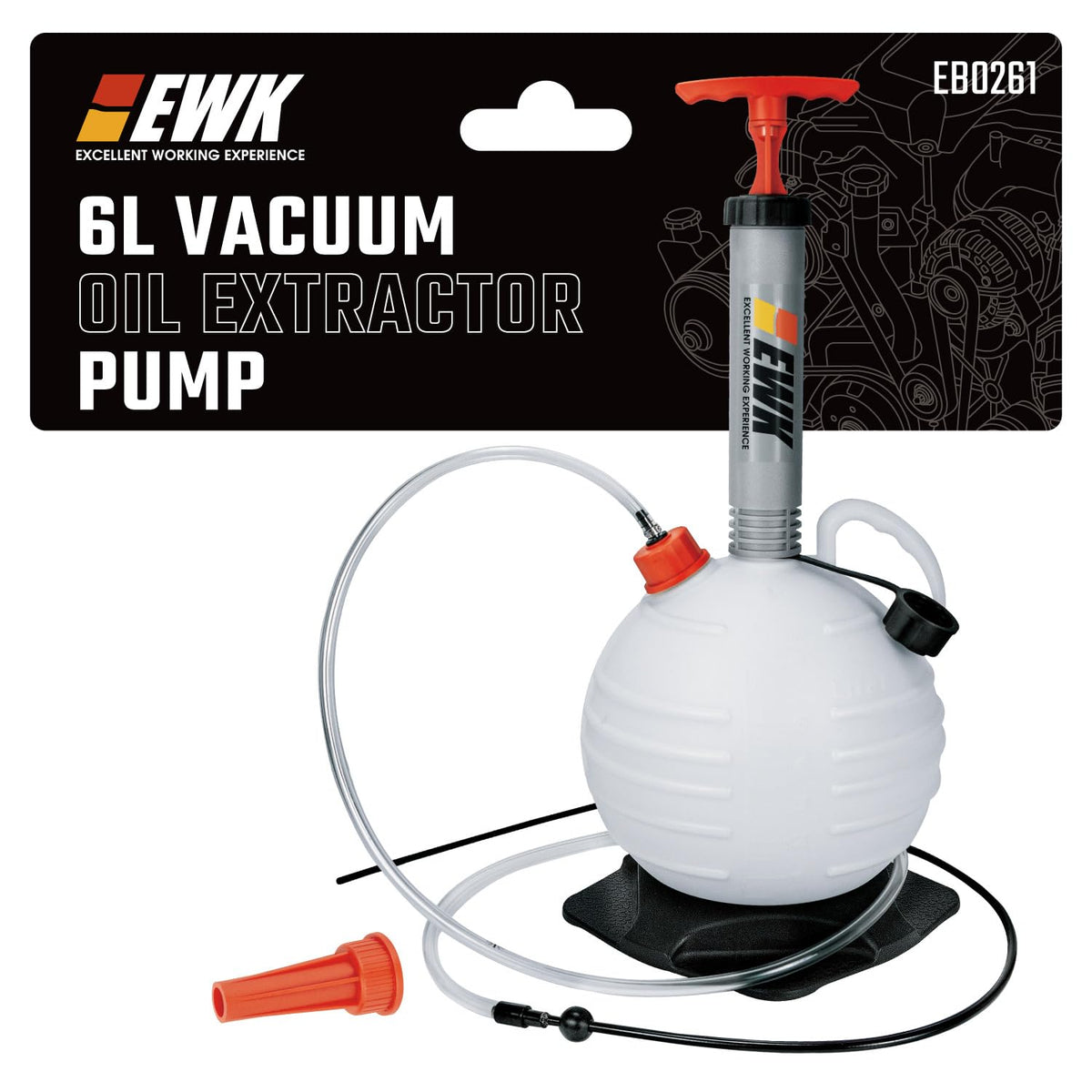 EWK front view showing tank and pump, compact and portable for quick oil changes