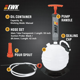 EWK clear hose and level gauge visible, allowing oil quality checks while pumping