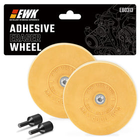 EWK eraser wheel front packaging showing two wheels and benefits