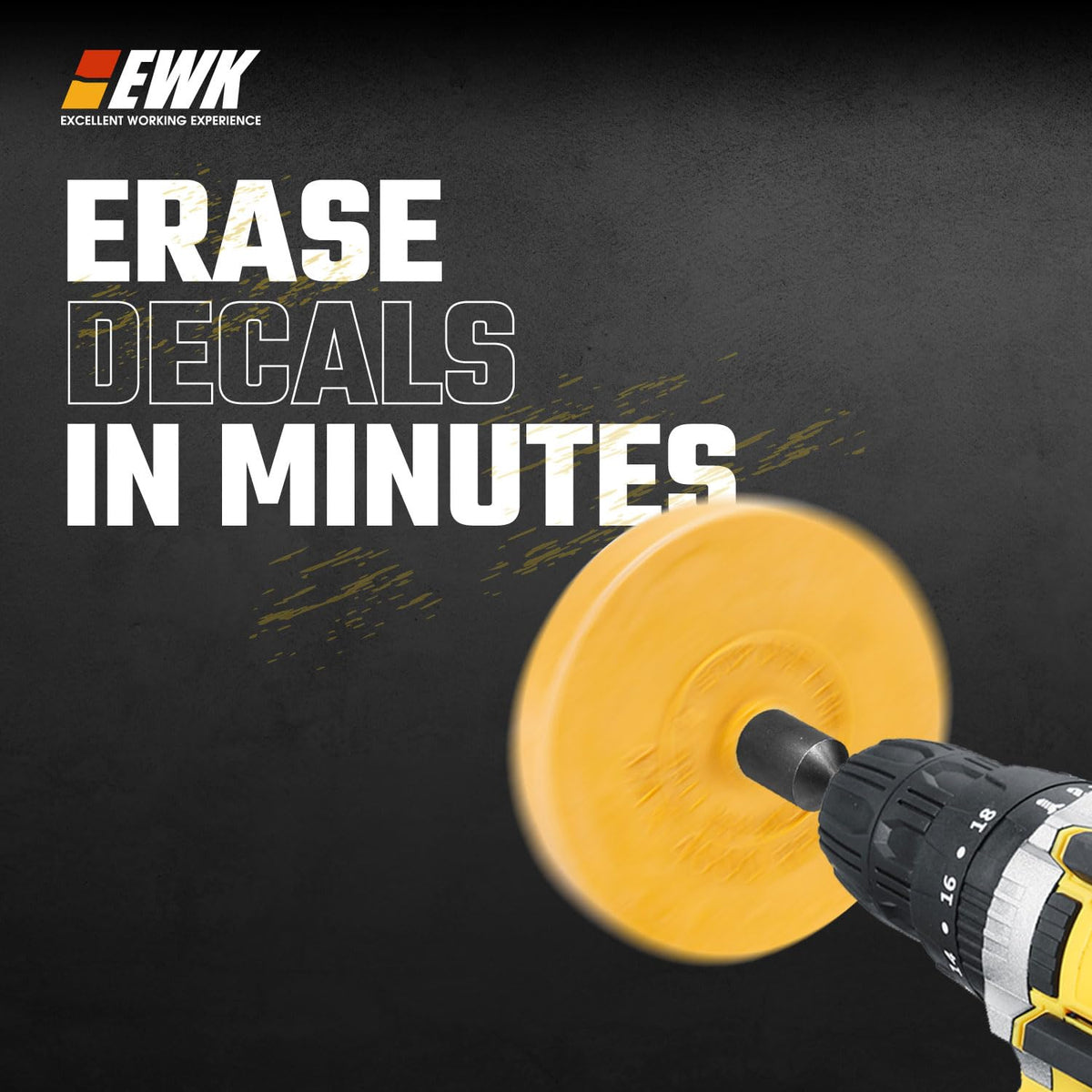 EWK wheel after use showing cleaned panel and reduced adhesive