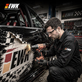 EWK wheel beside ruler showing 0.55-inch thickness for stable coverage