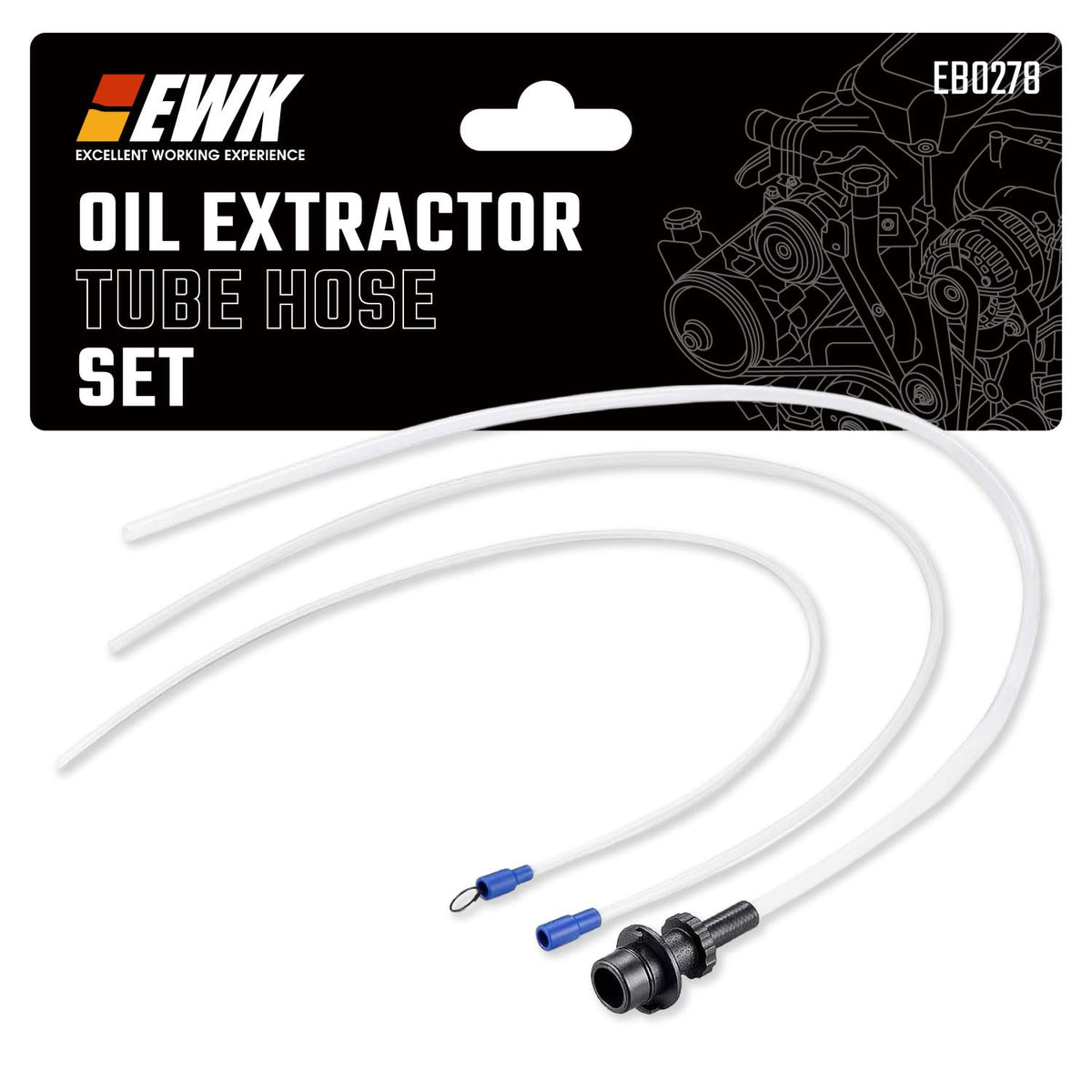 EWK front view of three replacement hoses showing fit and length benefit