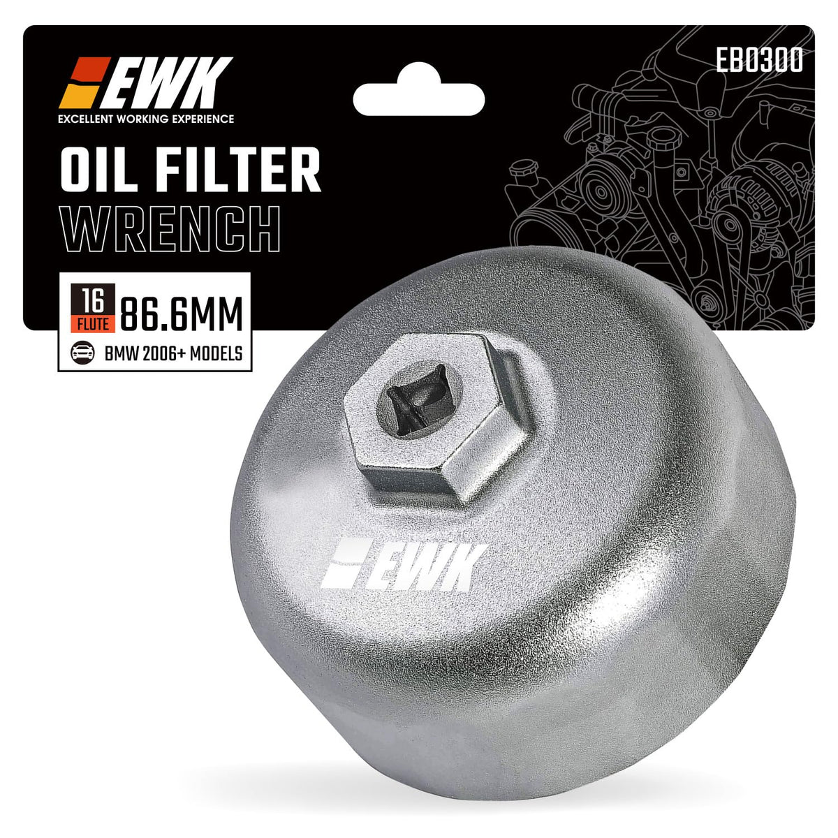 EWK front view of 86.6mm cup wrench showing full-face engagement benefit