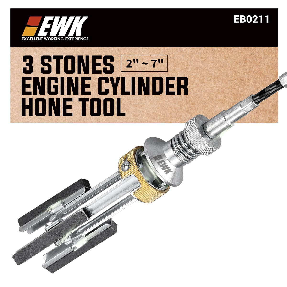 EWK front view of 3-stone hone tool showing durable steel body and adjustable stones for consistent honing