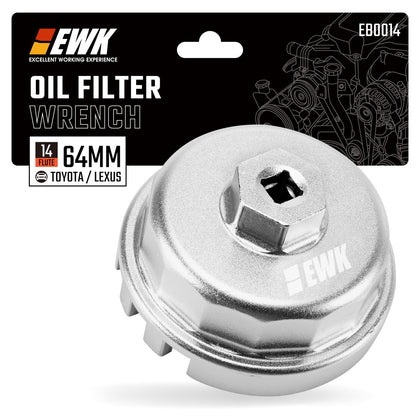 EWK front view of 64.5mm oil filter wrench showing secure four-slot grip benefit