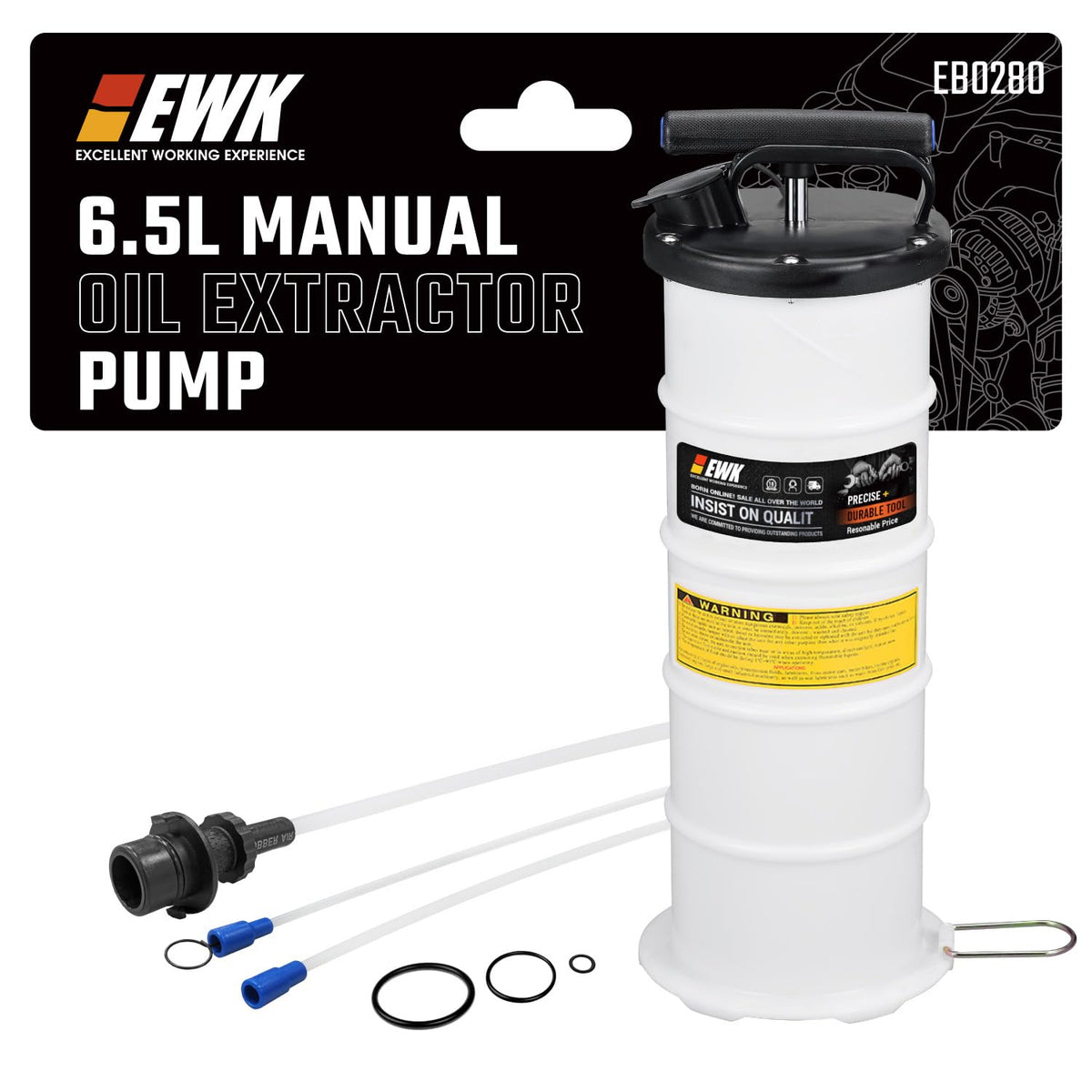EWK front view sealed tank showing compact portability and spill prevention