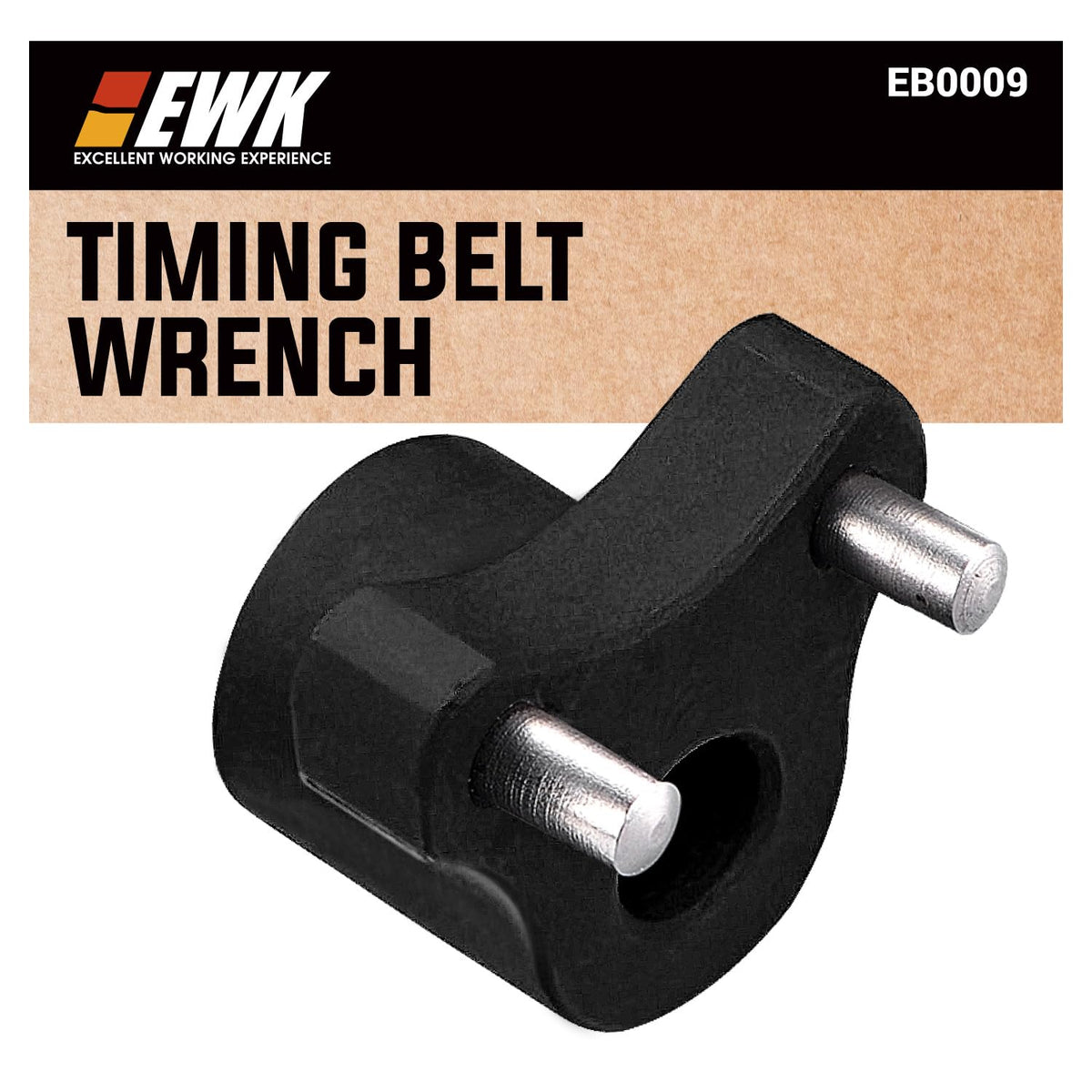 EWK front view of tool packaging showing compact durable tool and benefit of easy storage