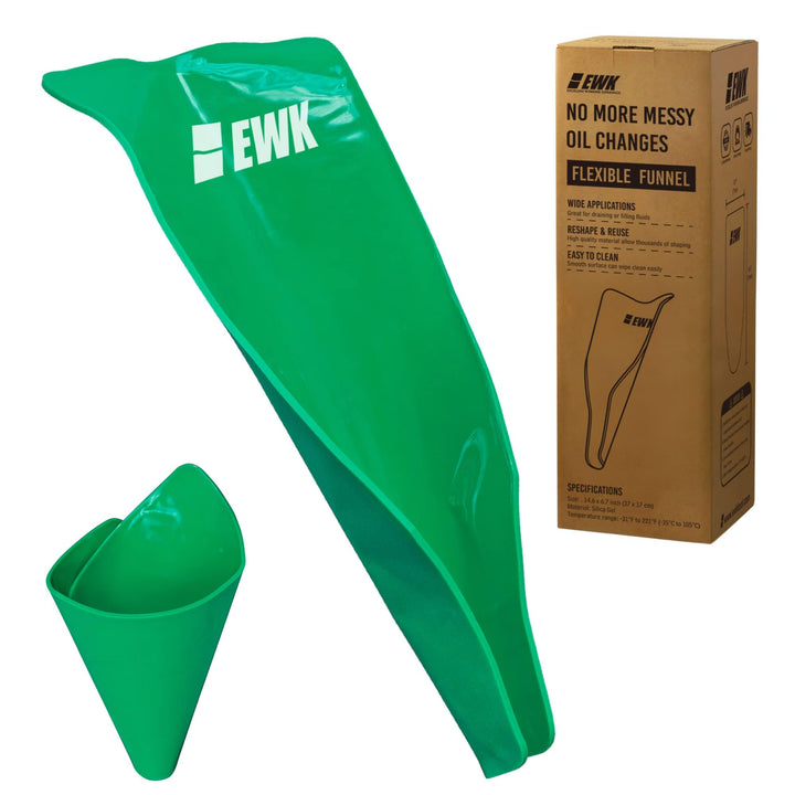 EWK flexible funnel front view showing compact design and quick deployment benefit