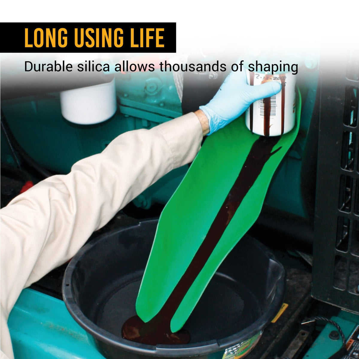 EWK funnel held in hand showing scale and portable, toolbox-friendly benefit