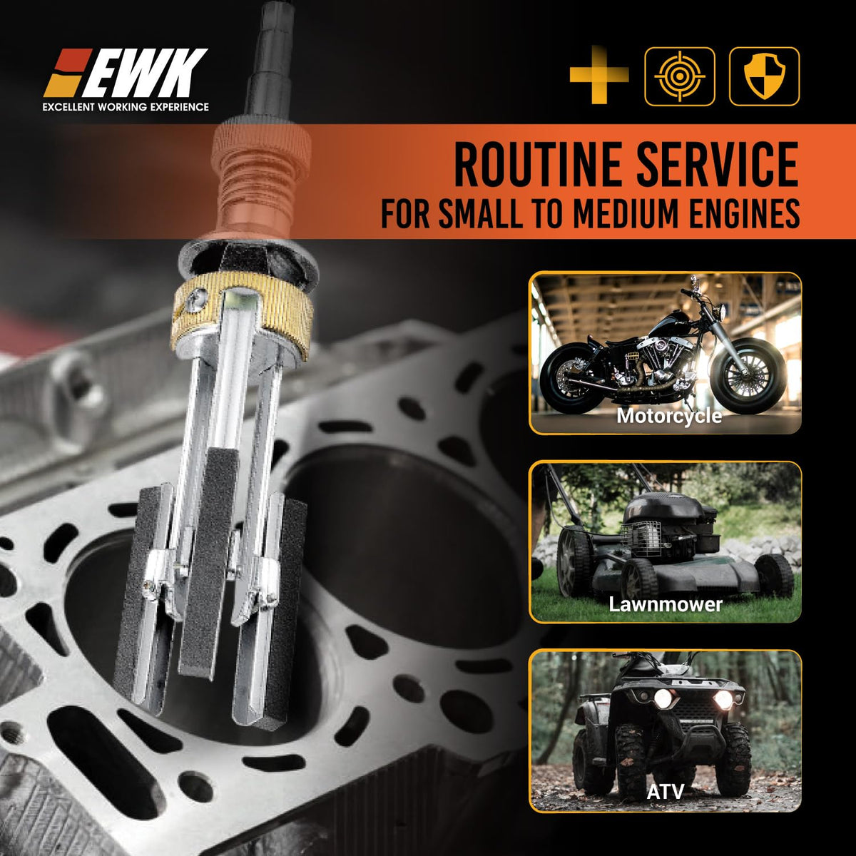 EWK hone mounted in a 1/4-inch drill in use demonstrating portable honing for cylinder maintenance