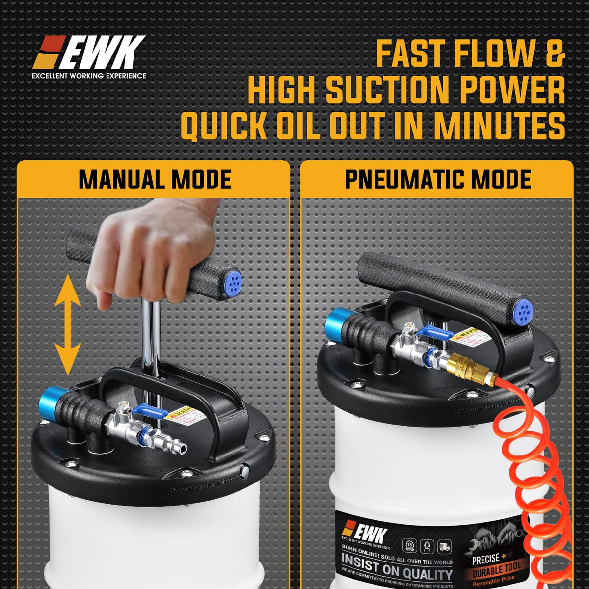 EWK in use extracting oil via dipstick tube for clean, no-lift oil change