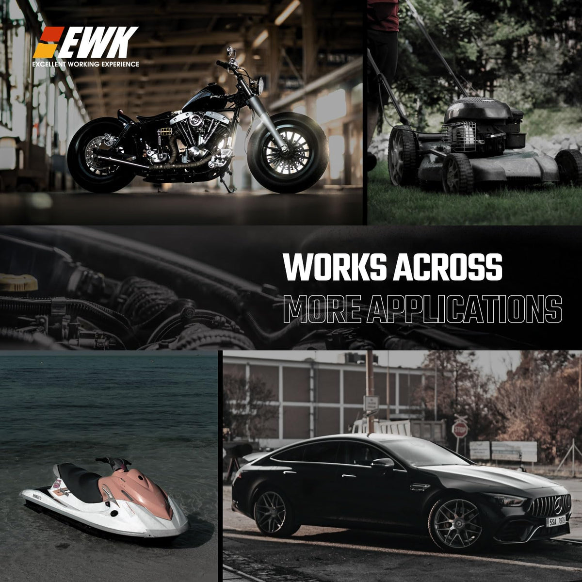 EWK hoses in garage maintenance scene saving time and avoiding crawling under vehicle