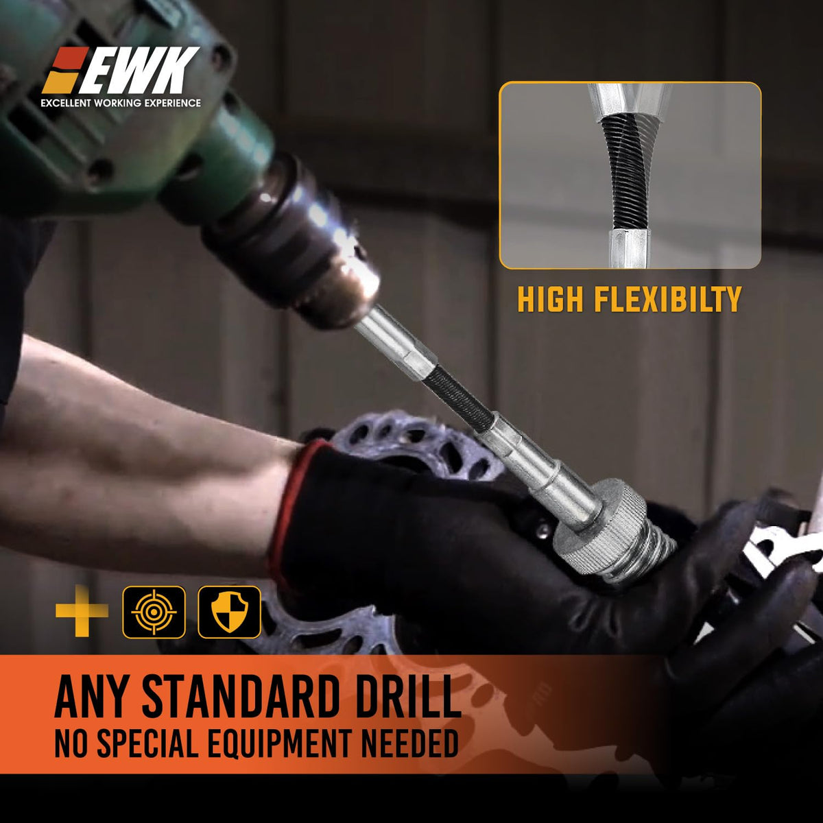 EWK tool next to measuring tape showing 2 to 7 inch bore compatibility for quick size verification